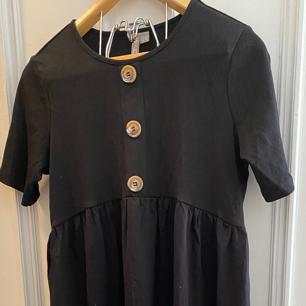ASOS Maternity Black Short Sleeve Dress w/ Buttons